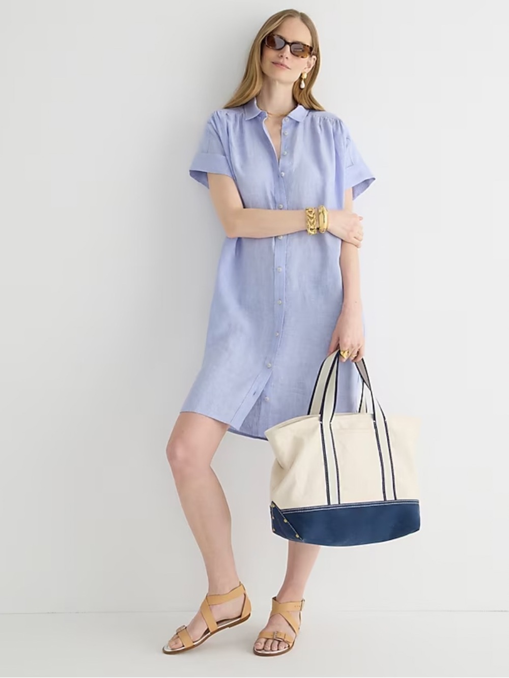 J.Crew Baird McNutt Linen Relaxed Fit Short Sleeve Shirt Dress Light Blue Large